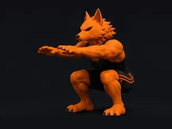 The wolf coach at the bottom of a squat, thighs parallel to the floor